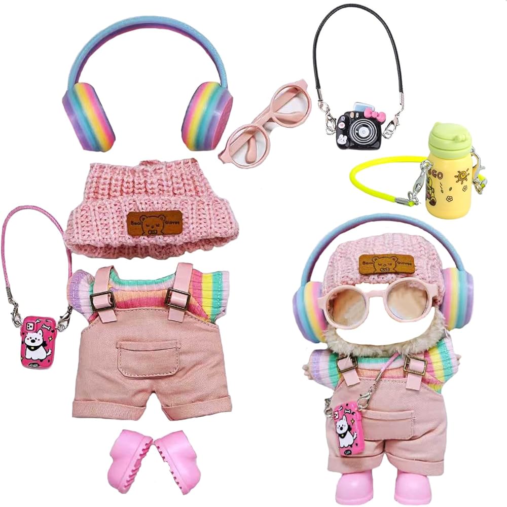 

Pink Rainbow 17cm Doll Clothes Set with 9 Accessories Cute Unique Style Generic Doll Clothing