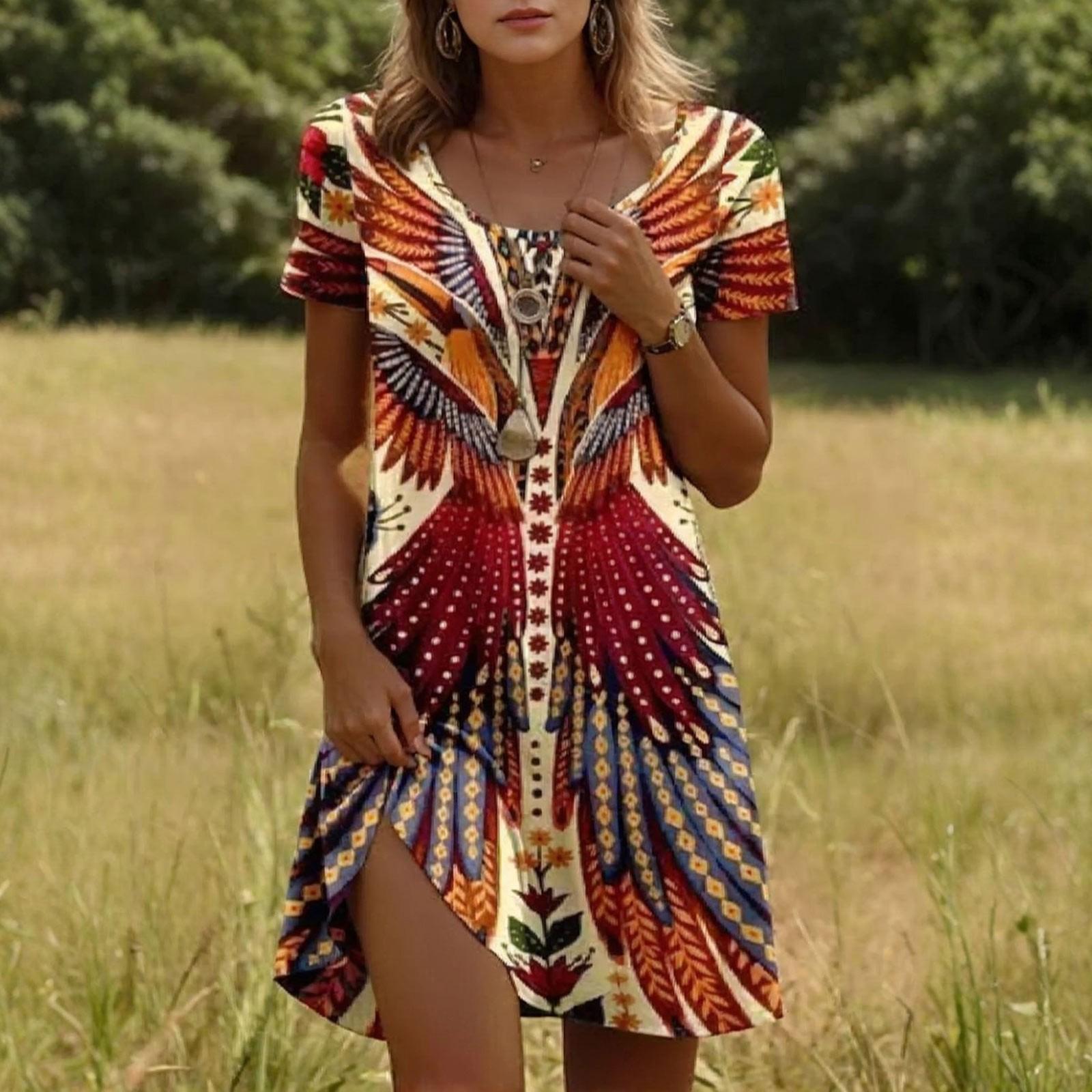 

Женское модное повседневное платье с коротким рукавом и принтом XL красный