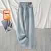 Women's High-Waist Washed Plush-Lined Wide-Leg Jeans