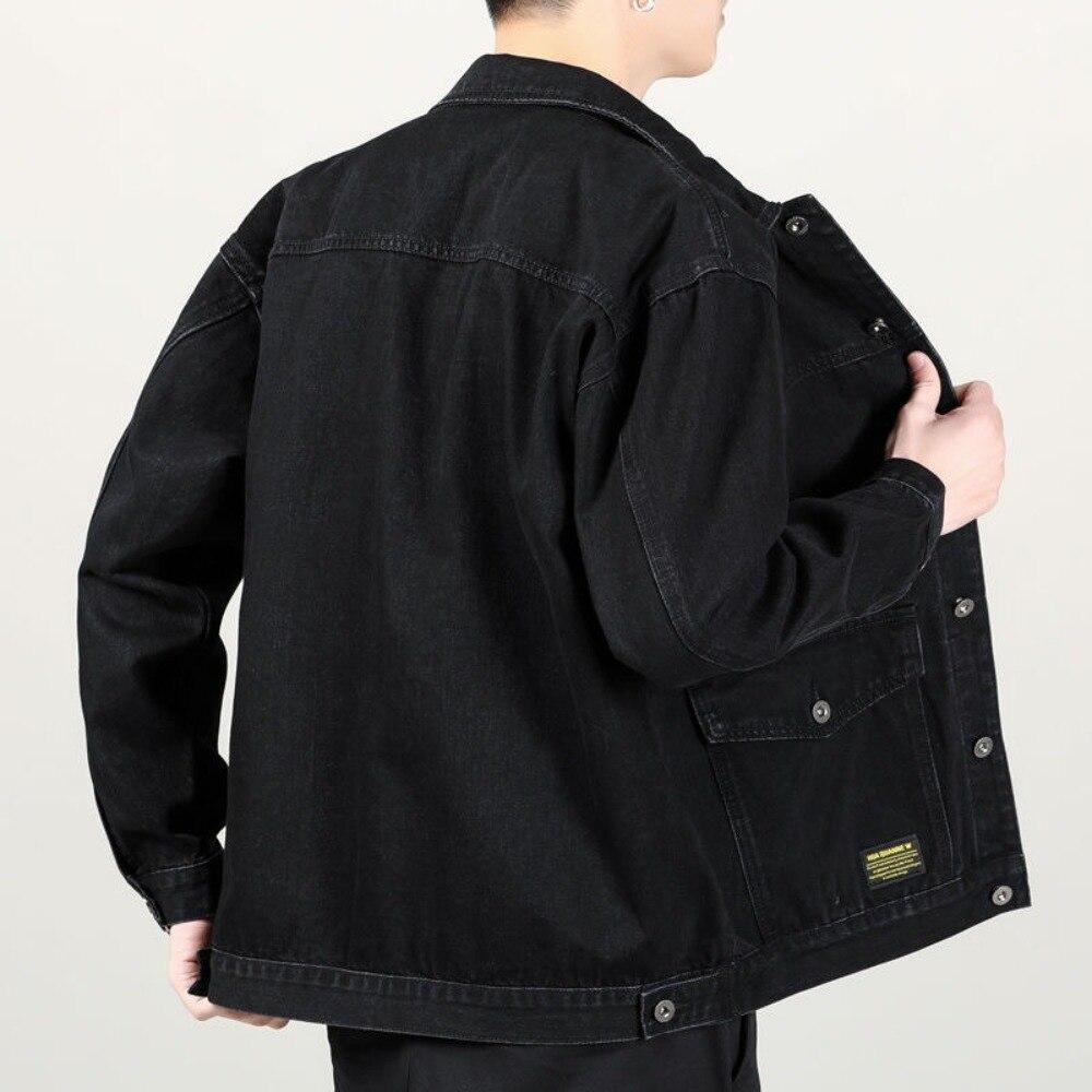 Veste en jean décontractée à poches multiples pour homme, couleur unie, ample, style américain