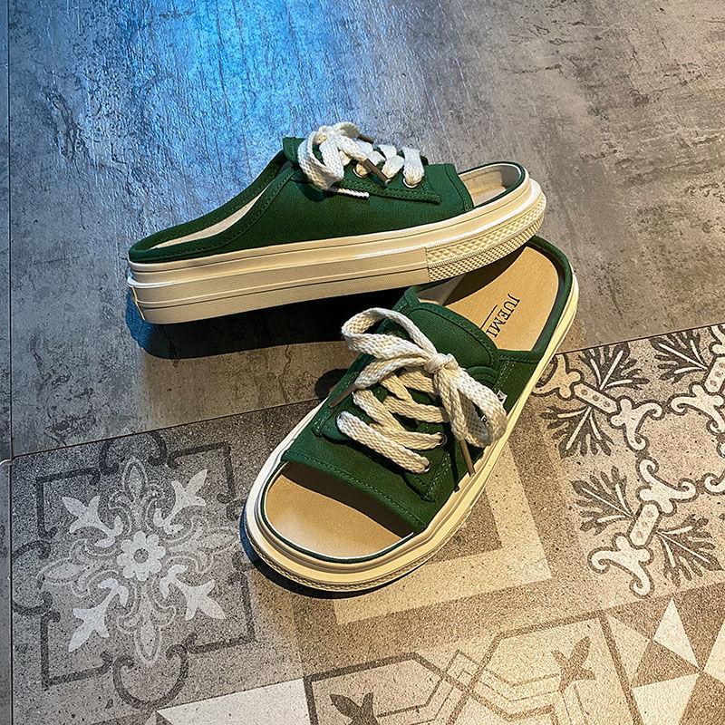 Open Toe Sandals With Strap Woman Slippers Outside Soft Canvas Shoes for Women Thick Slides New Collection Casual Vip Style Shoe