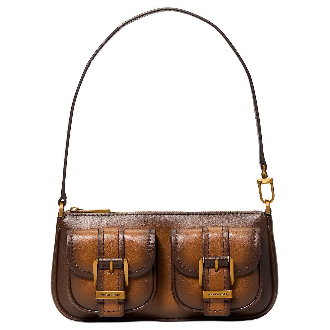 

Michael Kors MK Zoe Gold Hardware Polished Leather Shoulder Bag Small Women bags Brown 32F5AZCU1O-LUGGAGE Basic Set (Bag)