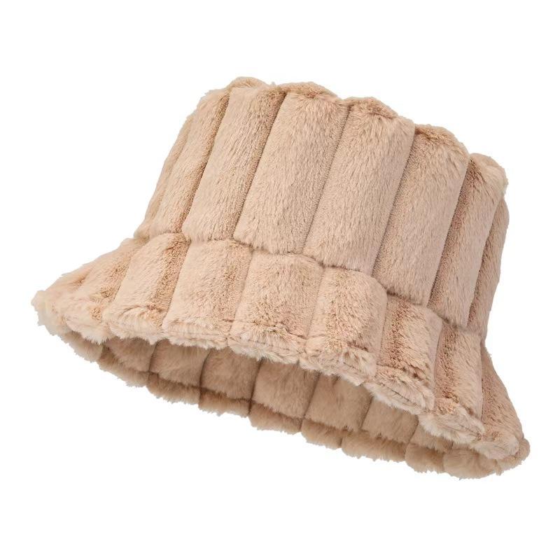 Striped bucket hat women's autumn and winter niche small edge solid color thickened warm windshield versatile basin hat