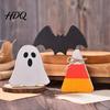 Halloween Party Centerpieces Table Sign Wooden Pumpkin Ghost Bat Block Rustic Retro Craft Ornaments Tiered Tray Ornament for Tabletop Home