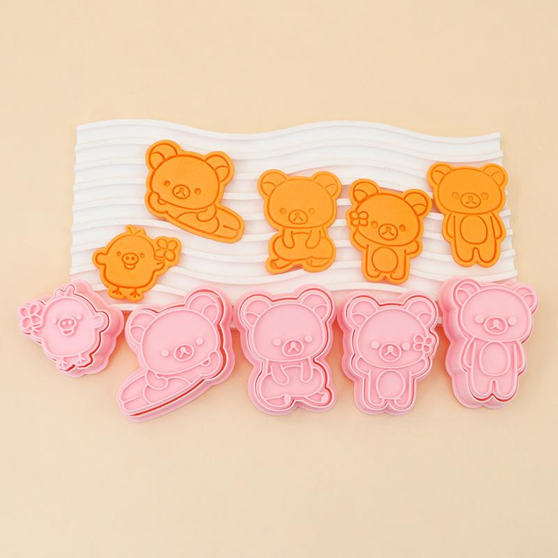 Cartoon Bear Cookie Cutter Set Relaxing Bear Cake Decorating Mold Baking Tools Home Kitchen Accessories for DIY Biscuit Pastry
