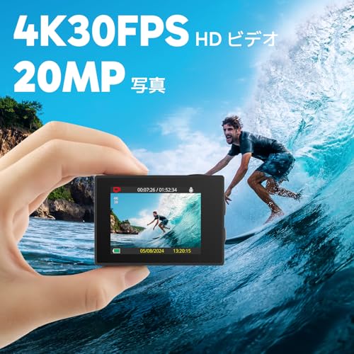 AKASO Action Camera EK7000 4K 30FPS 20MP Underwater Camera with WiFi, Type-C External Microphone, 40M Waterproof, 170° Wide-Angle Lens, Two 1050mAh Ba