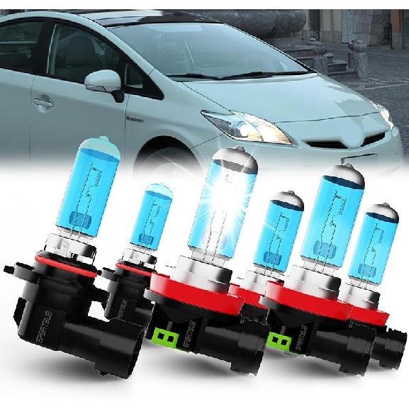 compatible with TOYOTA PRIUS 2010 2011 2012 2013 2014 2015 halogen headlight bulbs,9005/HB3/H10 High Beam + H11/H8/H9 Low Beams + h11 Fog Lights,
