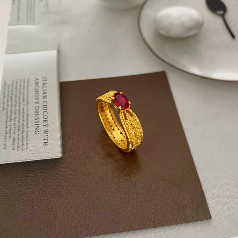 Elegant Red Wheat Ear Synthetic Ring: Women's Luxury Gold Fashion Jewelry