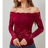 Women's Casual Fan-Shaped Collar With A Straight Neckline And Off Shoulder Lace T-Shirt, Long Sleeved Top