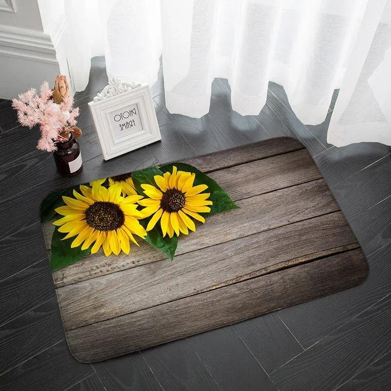 Sunflower Series Door Mat Non Slip Bathroom Kitchen Rugs for Home Living Room Decoration Flower Printed Washable Entrance Carpet