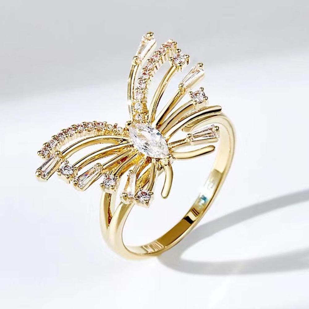 Super Immortal Zircon Butterfly Open Index Finger Ring, Trendy Design Temperament Versatile Index Finger Ring