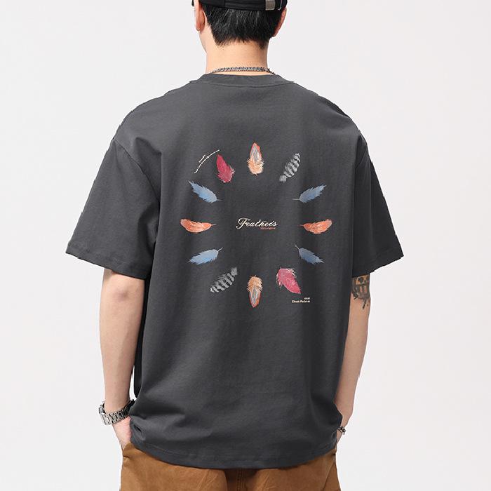 Men's American Retro Short-Sleeve Printed Casual T-Shirt - Summer Style, Comfortable Heavyweight Tee