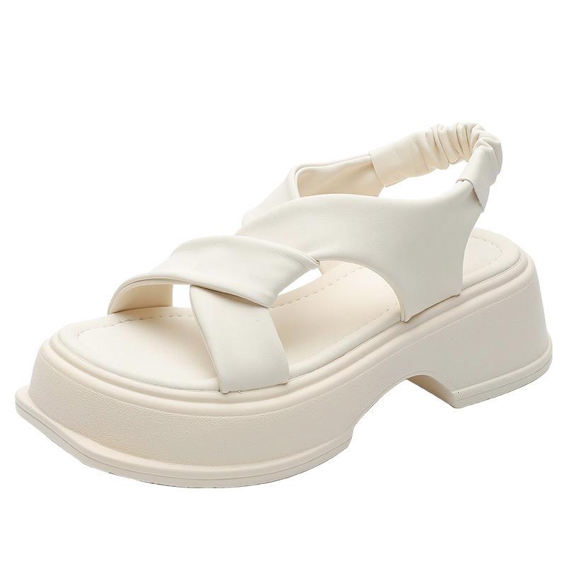 White Fairy Wind Platform Sandals Female Summer New Roman Shoes Cross Strap Thick Heel Flat Bottom Wear Beach Shoes