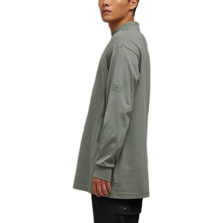 Y-3 Camiseta Unissex Manga Longa Gola Alta Ombro Caído Cor Sólida FW23 Tops Verde IP7705