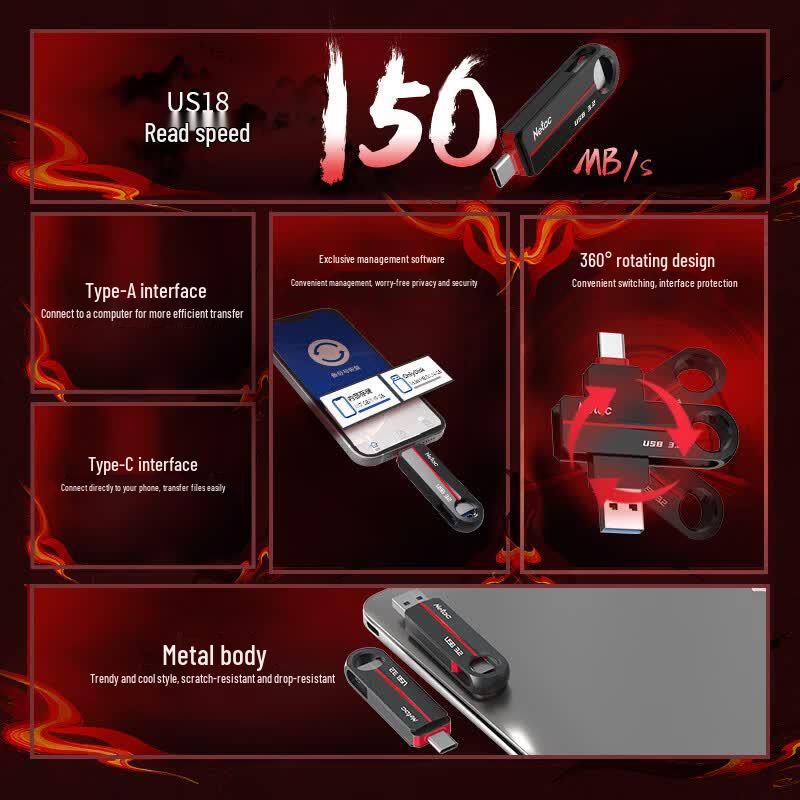 Netac US18 Type-C USB 3.2 Dual Interface Flash Drive 256GB