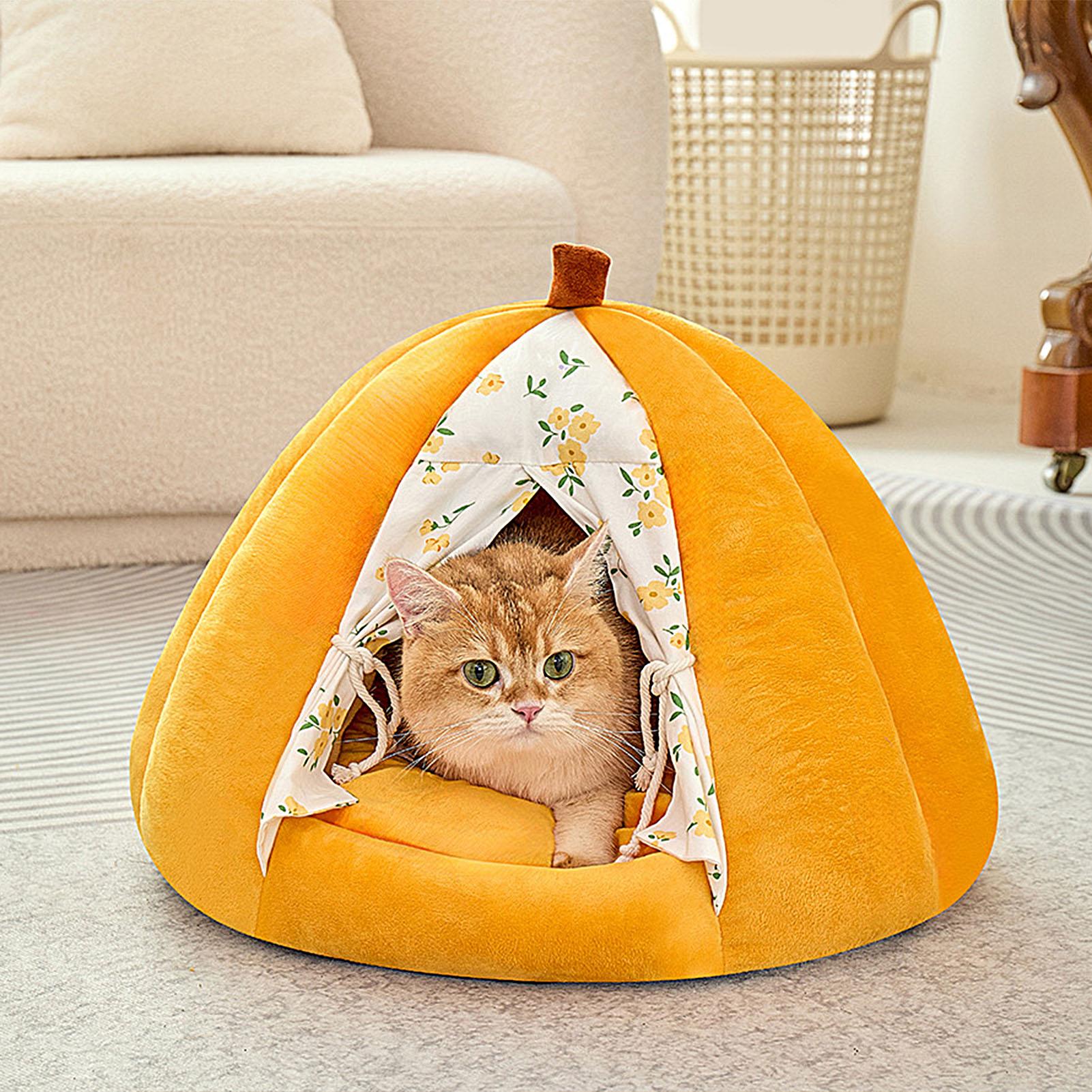 

Cat House with Door Drape Winter Enclosed Cat Bed pumpkin-shaped Cat Sleeping Nest for Cat Kitten Calming And Sleeping S
