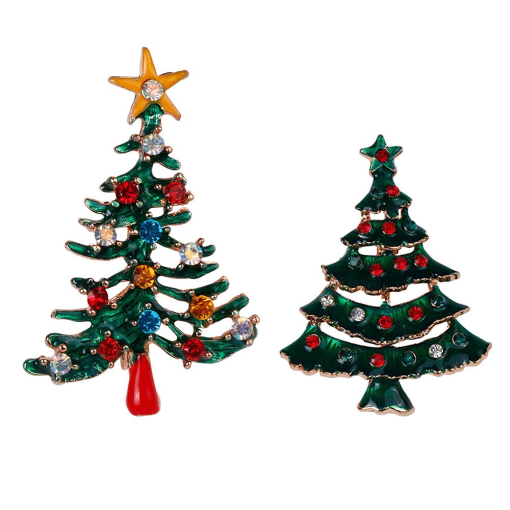 2Pcs Christmas Tree Brooch Set Alloy Rhinestone Inlaid Festive Brooches for Holiday Party Anniversary Winter Outfit Bag Scarf