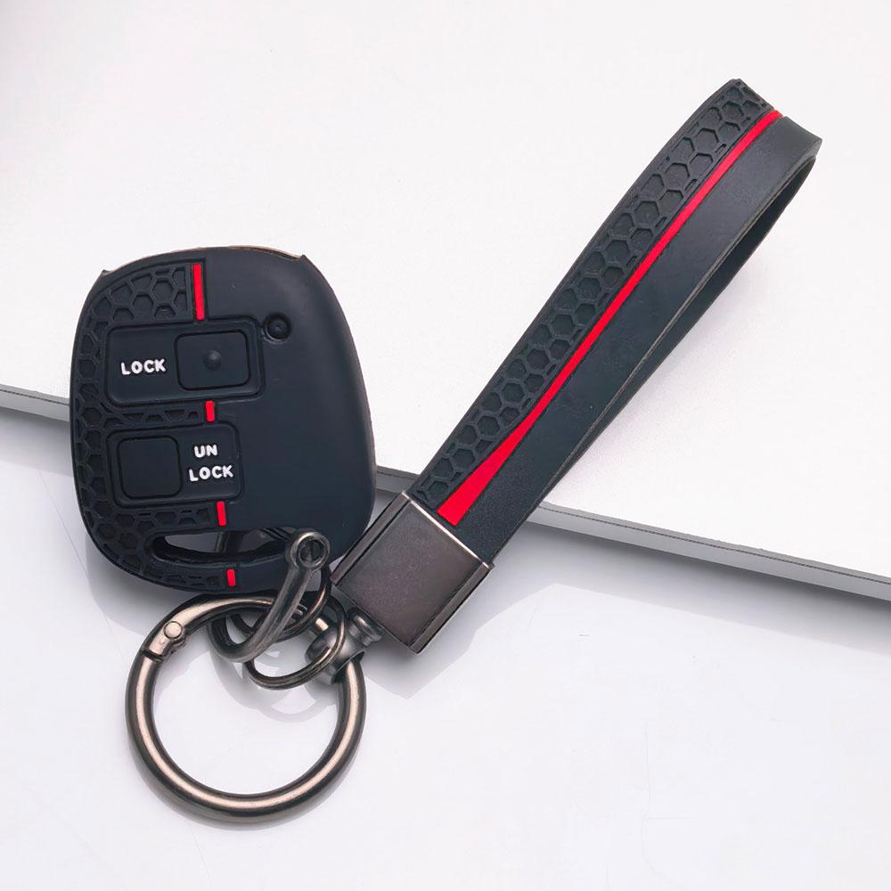 2 Button Silicone Key Fob Cover with keychain for Toyota Camry Prado FJ Cruiser Previa RAV4 Echo HiAce, Fits Toyota Camry Cruiser RAV4