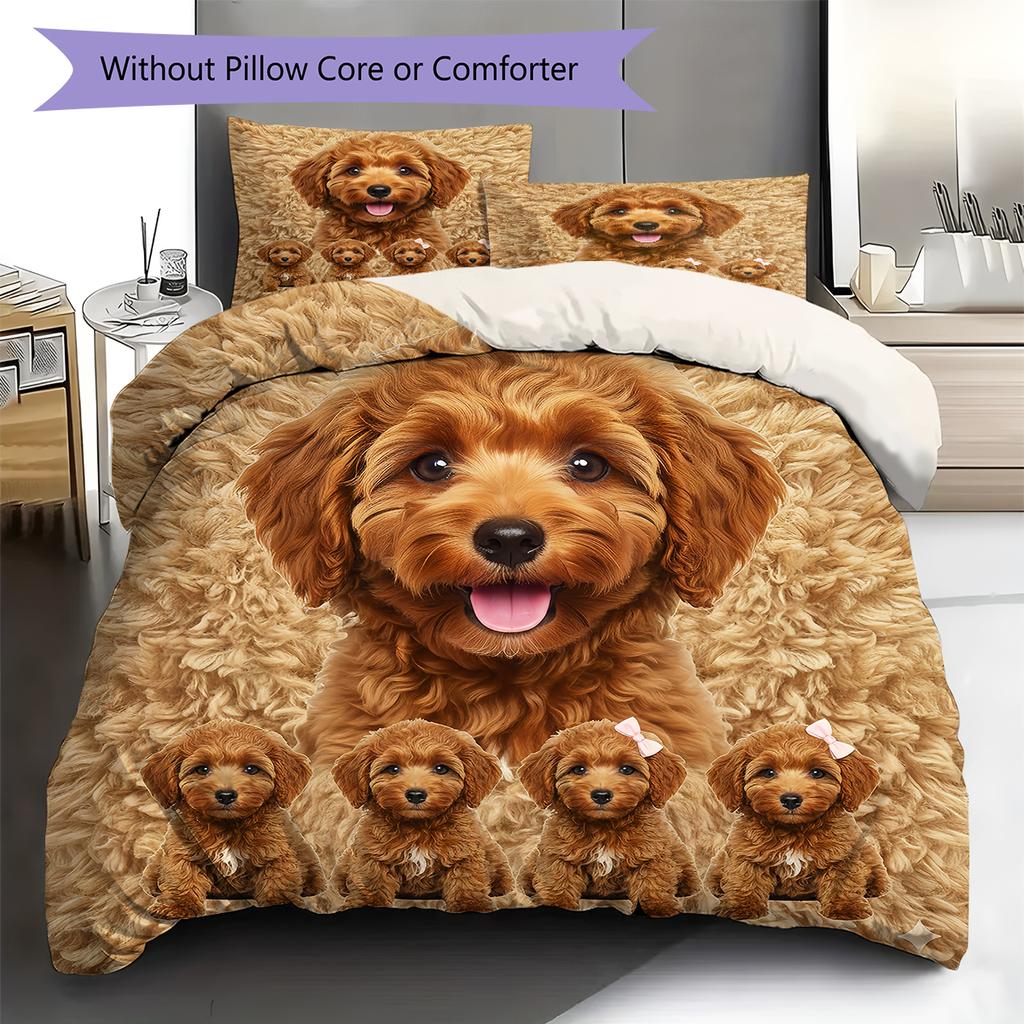 Poodle Marejus Dog Pattern Bedding Quilt Set Quilt Cover Pillowcase Home Decoration Gift (1 * duvet cover + 2 * pillowcase, without core)
