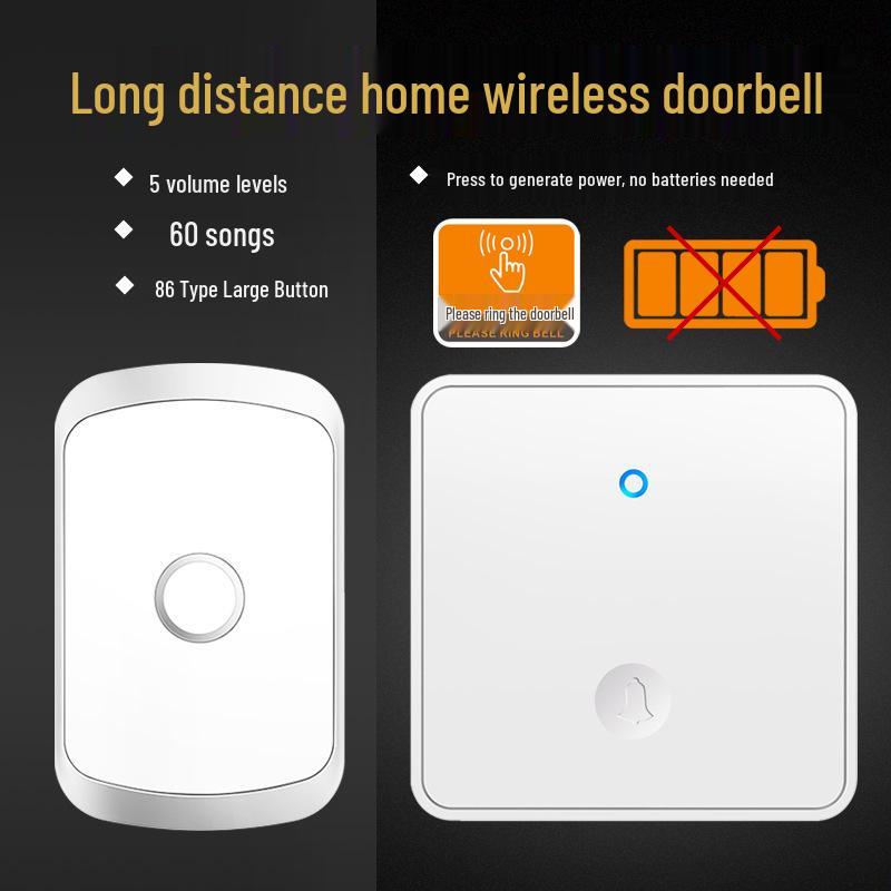 Wireless Self-Powered Doorbell: Long-Range, Waterproof, Large Panel, Elderly Call Button, Universal Fit