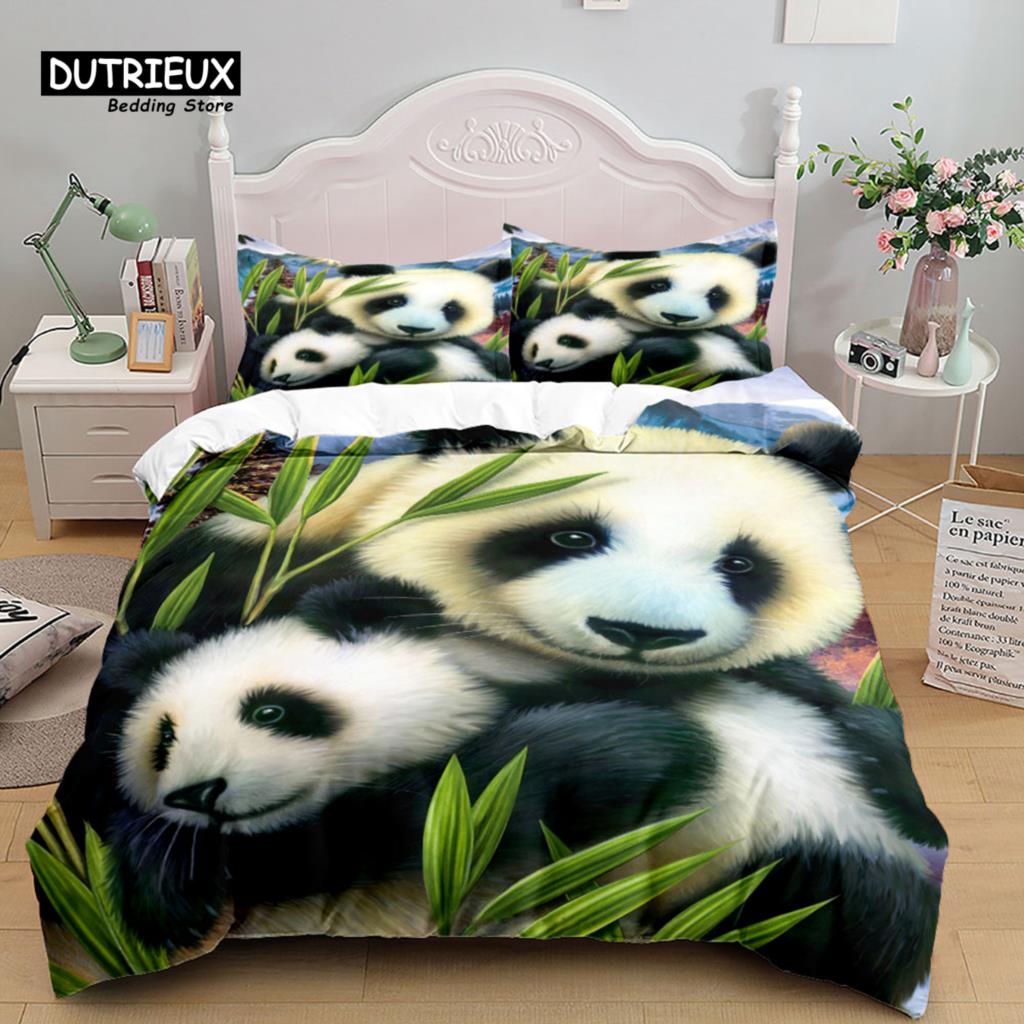 3D Giant Panda Cute Duvet Cover Set, Fashion Bedding Set, Soft Comfortable Breathable Duvet Cover, For Bedroom Guest Room Decor