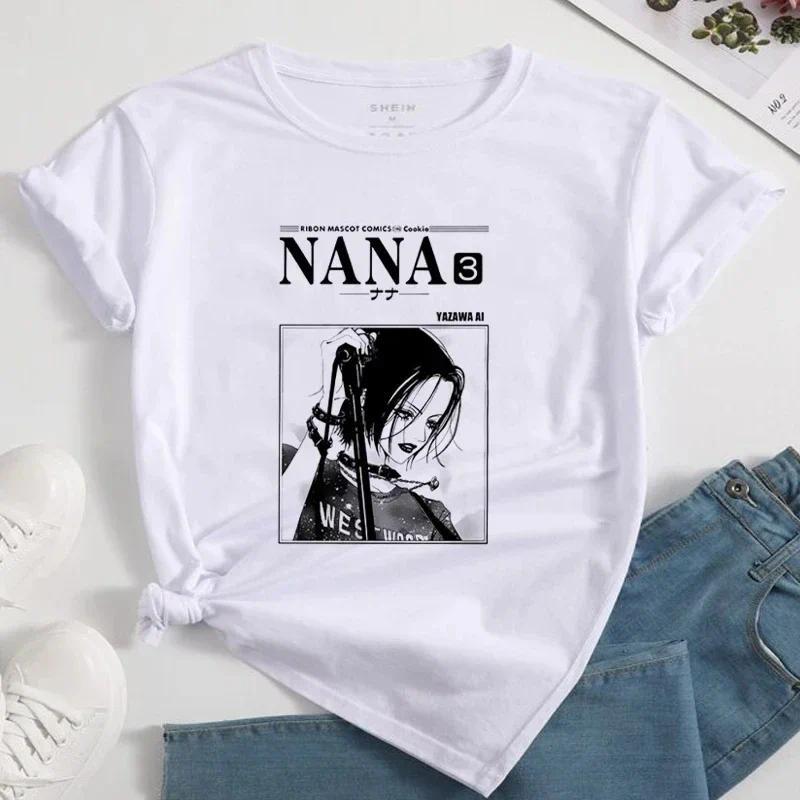 Nana Japanese Anime Summer Short Top T-shirt Women's Heart Pattern Anime T-shirt White Short Sleeve Casual Harajuku T-shirt Top