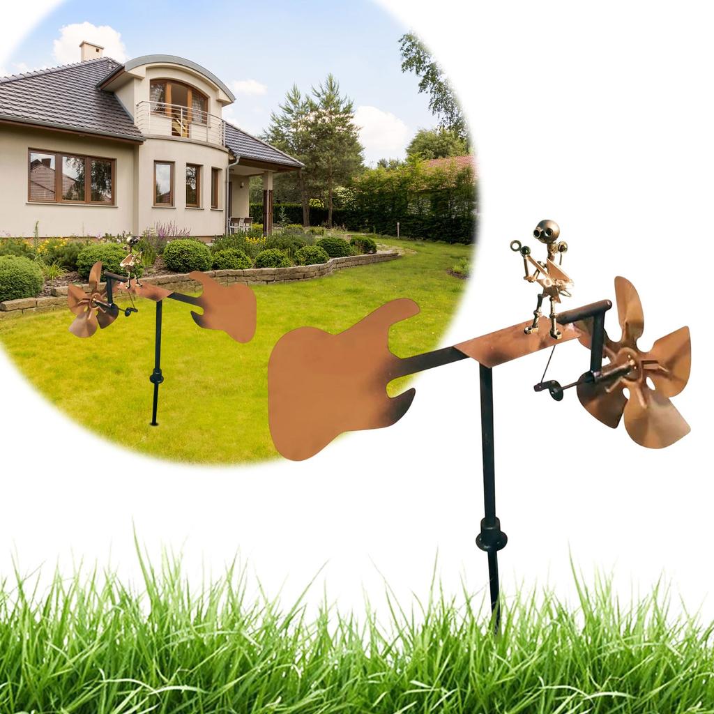 Handmade Metal Drummer Windmill, Drummer Windmill Garden Decoration, Percussionist Music Figurines,Fun Wind-Powered Sculpture