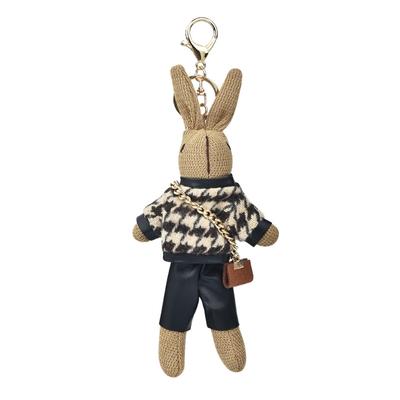 Mignon Porte-clés Lapin en Peluche Avec Cuir Synthétique Et Tenue à Carreaux Parfait Pour Sac à Dos Sac à Main Décoration de Clés de Voiture
