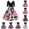 Women’s Casual Fashion Independence Day Printed V-Neck Retro Short-Sleeve Dress