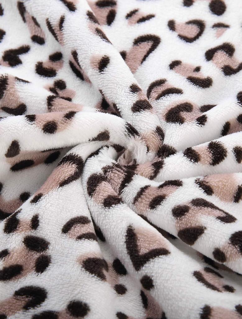 Allegra K Women's Fluffy Flannel Pajamas, Winter Loungewear, Long Sleeve Top and Bottom Set, Leopard Print, Size M