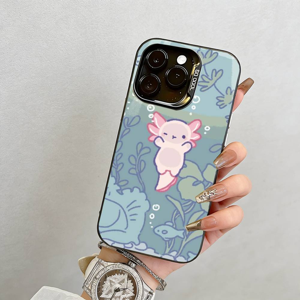 

Cute axolotl Phone Case For iPhone 17,16,15,14,13,12,11 Plus,Pro Max,XS,Colorful Silver Black Cover iPhone14ProMax