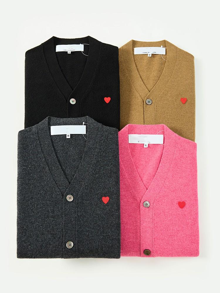 Unisex V-Neck Heart Kawakubo Wool Cardigan Sweater