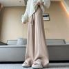 Autumn and Winter Women's Knitted Wide Leg Pants Comfort Thick Warm Women's Pants Elastic High Waist Black Pants