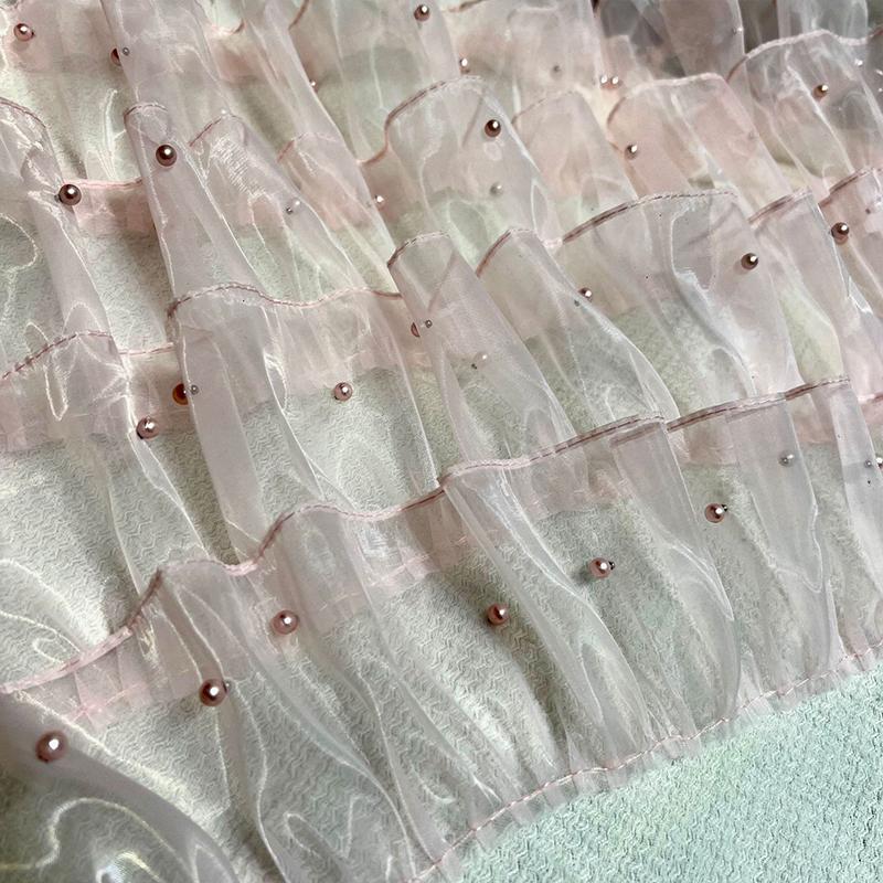 

Organza Ruffled Beads Lace Fabric Trim Ribbon for DIY Sewing Wedding Dress Skirts Tulle Organza Clothing Accessories 5 Layers 91cm рожевий