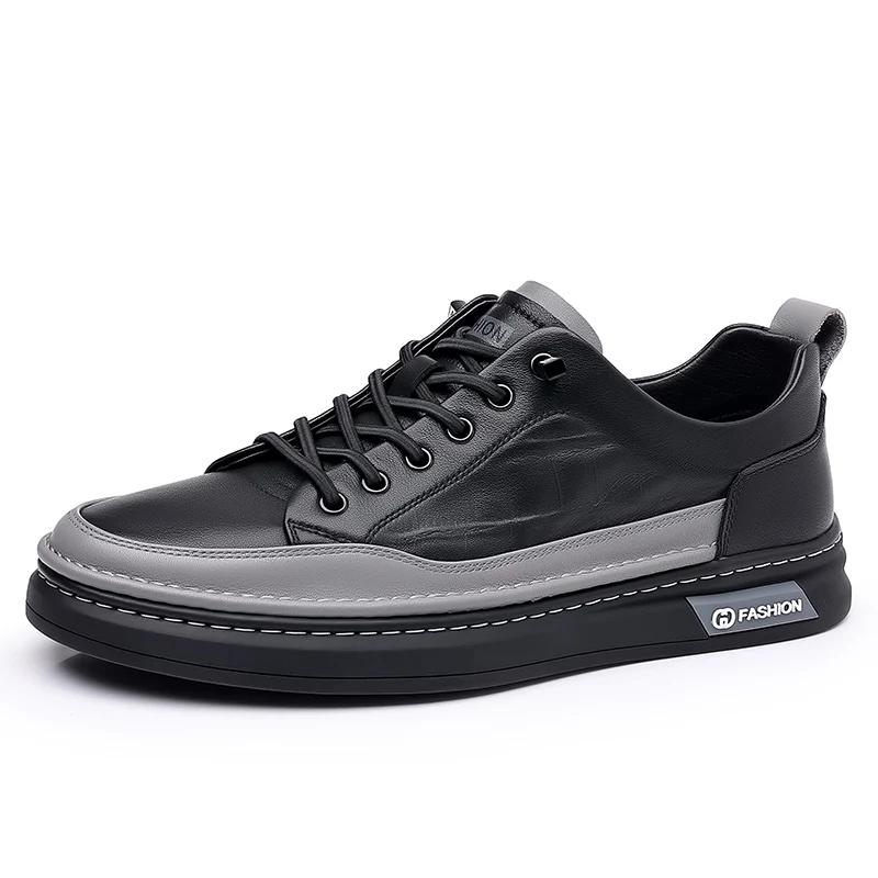 Fashion High Quality Men Casual Leather Shoes Stylish Comfy Flat Designer Shoes Brand Male Vulcanized Shoe Antiskid Outdoor Driving Shoe