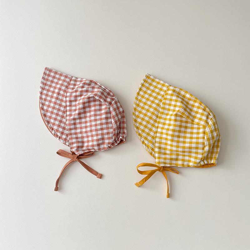 Summer Wide Brim Sun Hat For Baby Girl Solid Plaid Dot Bucket Hats Soft Cotton Toddler Baby Lace-up Cap