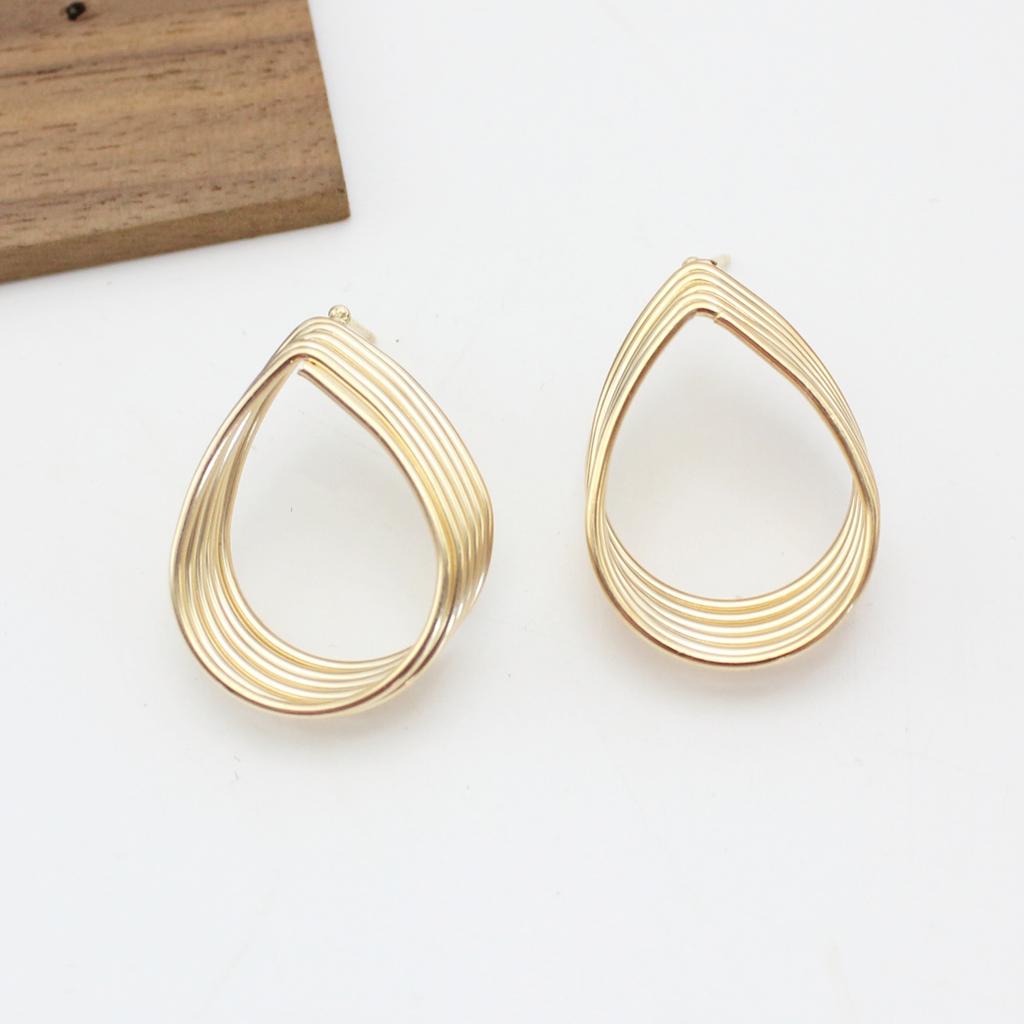Big Water Droplet Multilayer Metal Hollow Geometry Stud Earring for Women Temperament Gold Color Line Coil Zircon Girl Gift