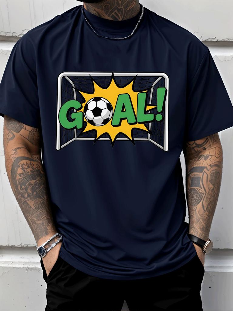 Unisexs Trendy Summer Crew Neck Tee Colorful Goal Football Burst Graphic Soft Breathable Casual Short Sleeve Loose Fit Sport Top
