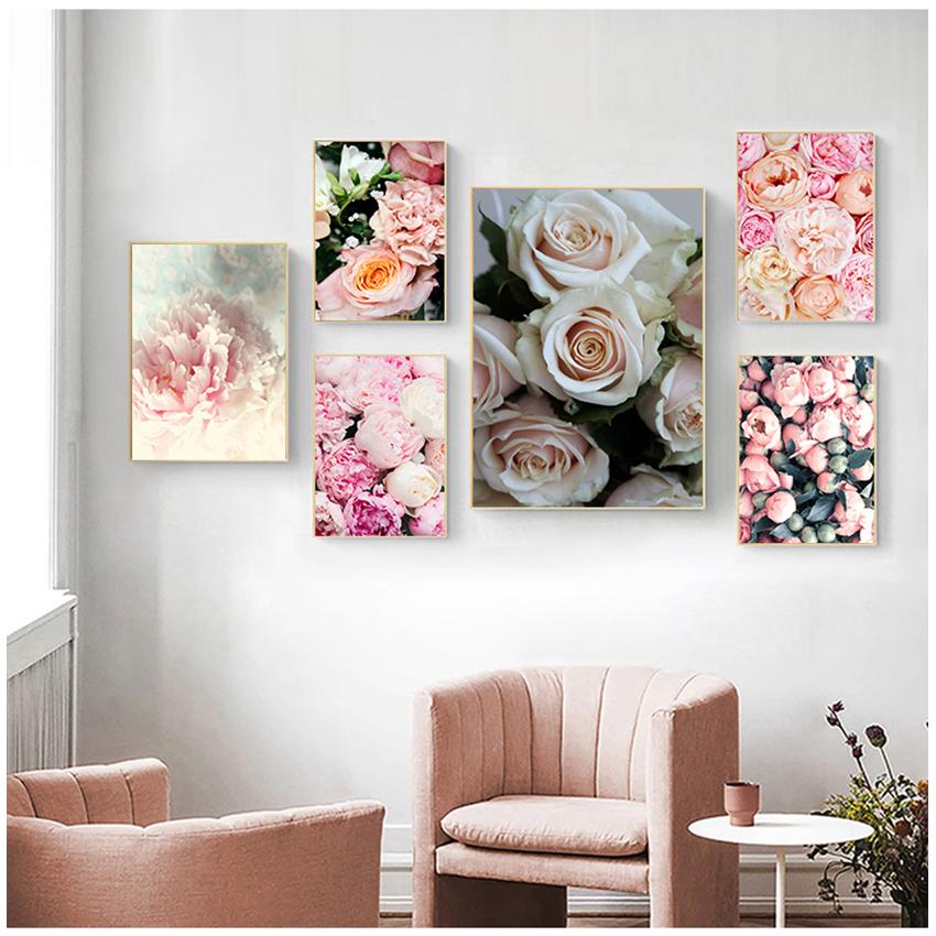 Malba na plátně Nordic Decor Elegantní Pivoňka Květinová fráze Plakát a tisk Nástěnný obraz do obývacího pokoje Domácí dekorace