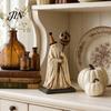 Shabby Stoff Geist Dekoration Vintage Figur mit leuchtendem Kürbis Zepter, Halloween Ornament Retro LED Licht, Harz beleuchtet für Innen Außen