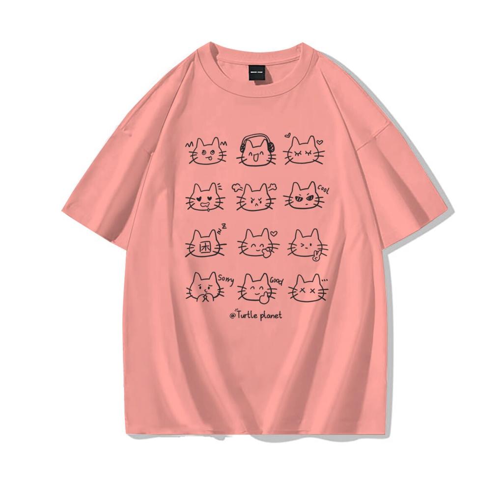 Cute Cat Print Casual Tee Shirt Cotton Harajuku Trend Girls Short Sleeve Tshirt Girls Breathable ONeck Tops Girl Clothing