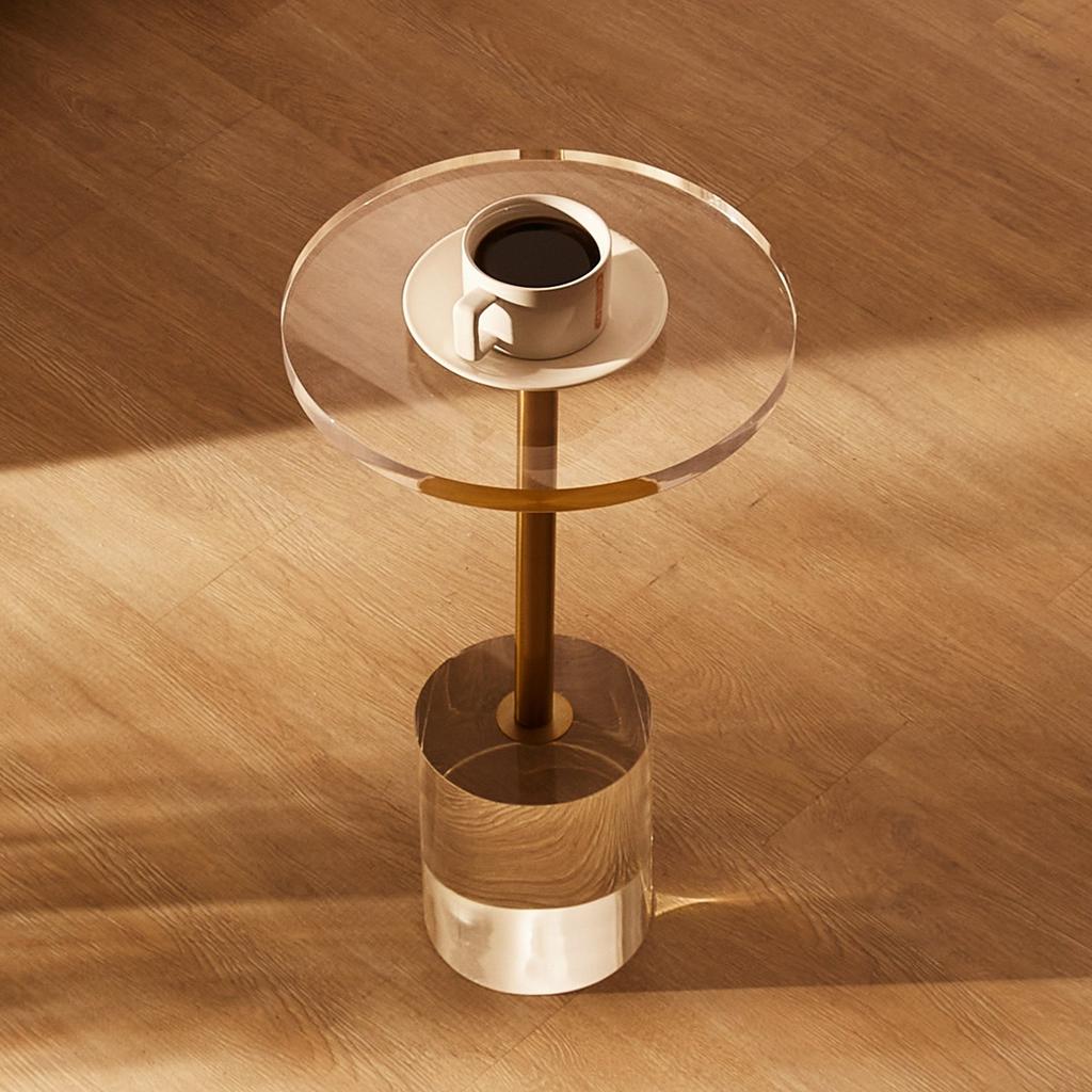 VEVOR Clear Acrylic End Table, Acrylic Side Table with a Solid Base, 11.9 X 11.9 Inch Round Tabletop, 21.4 Inch High, for Coffee, Drink, Food