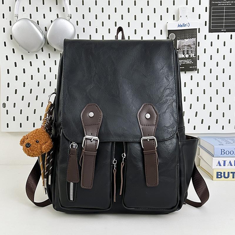 Schoolbag new casual pu schoolbag men's fashion outdoor backpack trendy cool retro large capacity waterproof portable business backpack