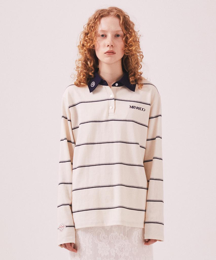 Minasu Mns Striped Cotton Collar T Shirt_Ivory