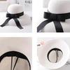 WTEMPO Black Bow Casual Foldable Summer Straw Hats Women's Wide Brim Solid Color Outdoor Beach Sunscreen Hats