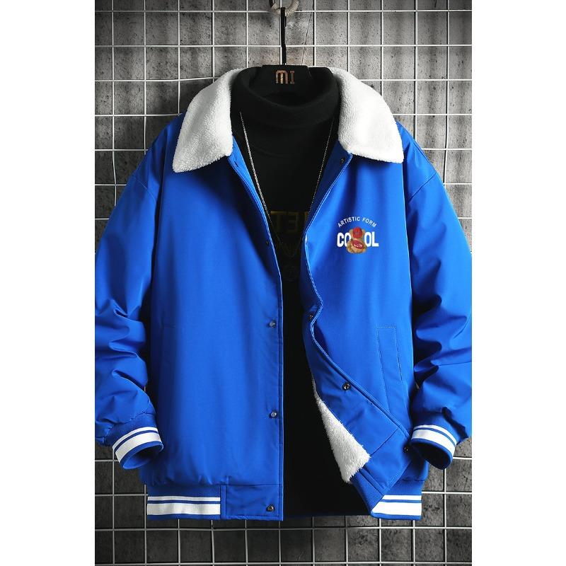New fleece thickened couple cotton clothes, student winter clothes, cold-proof tops, men's fleece thickened cotton-padded clothes lapel