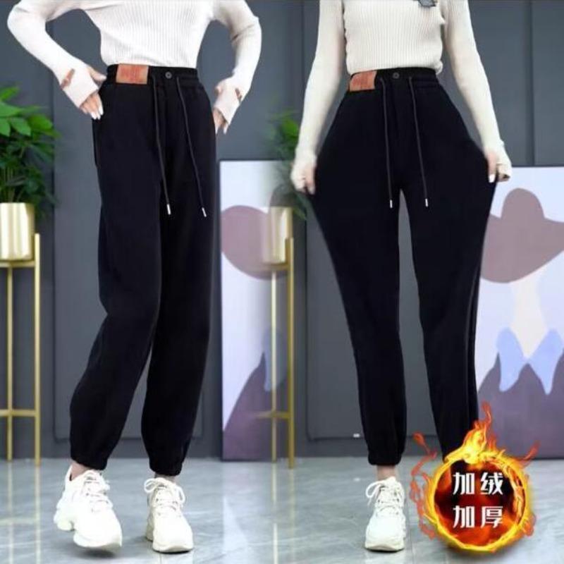 Fleece and thicker autumn and winter large size high waist outer wear warm casual footwear sports Harlan Wei pants trousers women's clothing