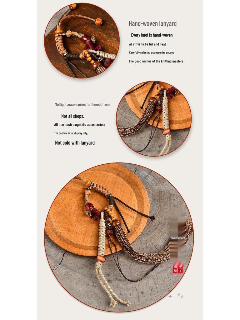 Woven Tibetan Glaze & Gold Sandalwood Beads with Bull Rope Support