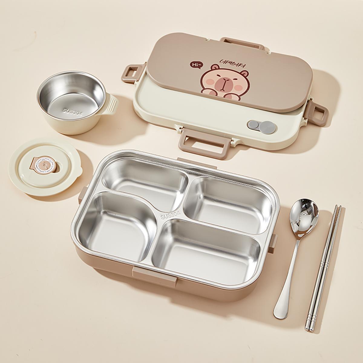 

1500ml Cartoon 304 Stainless Steel Bento Lunch Box For Kids With Tableware 4/5 Grids Leak-proof Lunch Food Container
