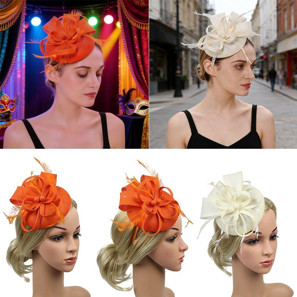 Feather Fascinator Caps Flower Makeup Prom Elegant Hair Accessories  Women